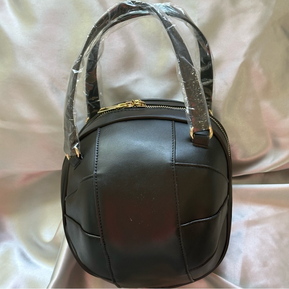 Modern Spherical Black Vegan Leather Handbag | Crossbody & Clutch | NWT